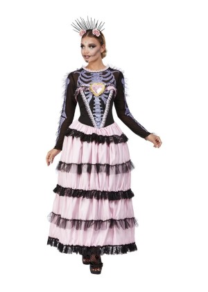 cs63034 Womans Pink Deluxe Day of the Dead Senorita Costume