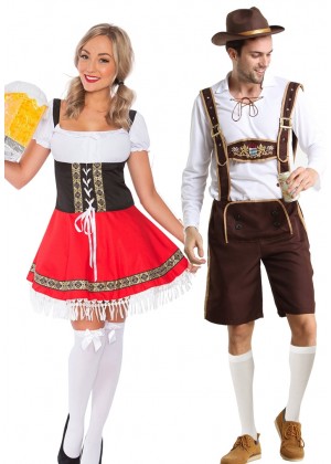 Couple Oktoberfest Dirndl Beer German Lederhosen Costume