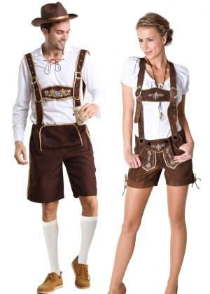 Couples Oktoberfest Maid Bavarian Lederhosen Costume
