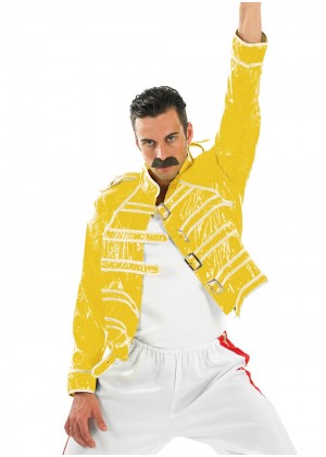 Queen Mens Freddie Mercury Costume 1980s Royal Rock Star Freddy Fancy Dress Outf
