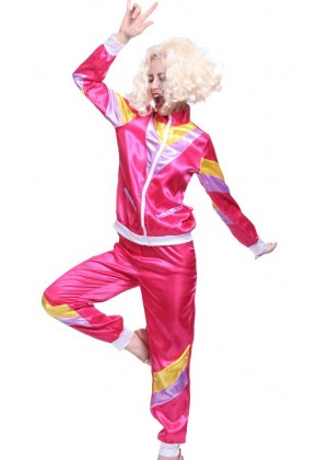 Pink 80s Retro Tracksuit Height Of Fashion Costume ln1002
