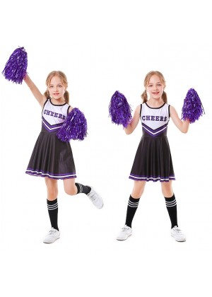 Black Girls Cheerleader Costume With Pompoms Socks lp1090black