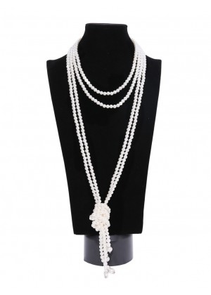 1920s 20 Art Deco Fashion Faux Pearls Flapper Beads Cluster Long Pearl Necklace