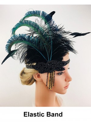 Ladies Great Gatsby 1920's Flapper Feather Headdress lx0260