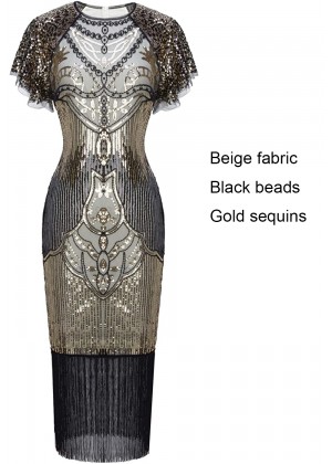 Beige 1920s Flapper Fancy Dress Costume lx1055-2