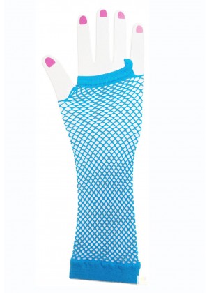 Baby Blue Fishnet Gloves Fingerless Elbow Length 70s 80s Women's Neon Party Dance