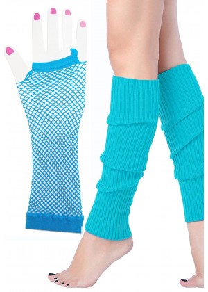 Coobey 80s Neon Fishnet Gloves Leg Warmers accessory set Baby Blue