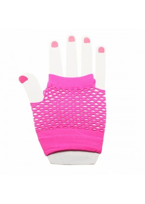 Pink Fishnet Gloves Fingerless Wrist Length 70s 80s Women's Neon Party Dance 