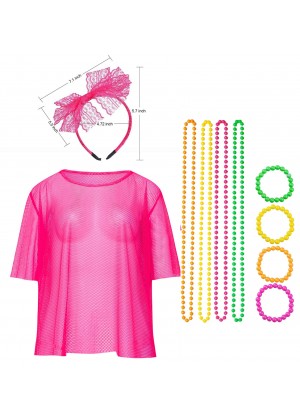 Pink String Vest Mash Top Net Neon Set