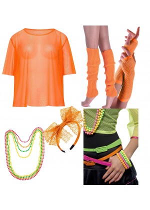 Orange String Vest Mash Top Net Set
