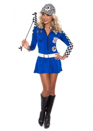 Sports Costumes - Blue Sexy Miss Indy Super Car Racer Racing Sport Driver Super Car Grid Girl Fancy Costume Outfit