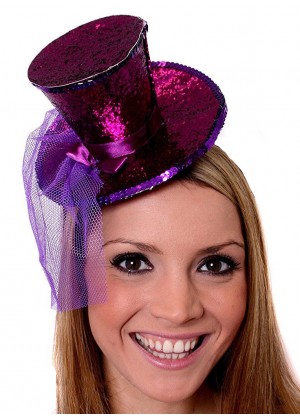 PURPLE Fever Mini Top Hat on headband Ladies Mini Glitter Top Hat