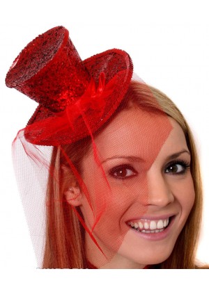 RED Fever Mini Top Hat on headband Ladies Mini Glitter Top Hat