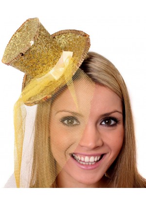 GOLD Fever Mini Top Hat on headband Ladies Mini Glitter Top Hat