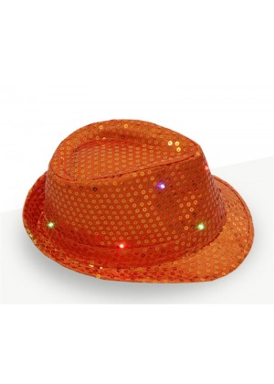 Adults LED Light Up Flashing Sequin Costume Party Night Cap Disco Hip-hop Trilby Fedora Hat