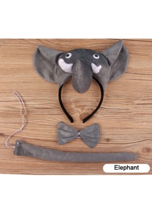 Elephant Headband Bow Tail Set Kids Animal Farm Zoo Party Performance Headpiece