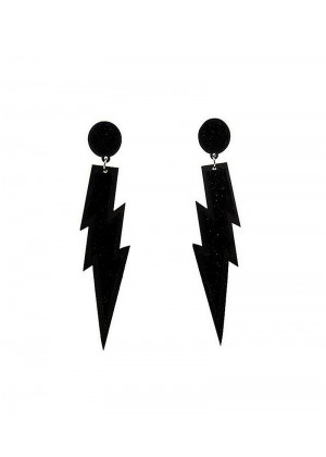 Black Glitter Lightning Rock Star 80s Earrings tt1047-7