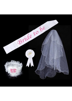 White Hen's Night Ladies Girls Bride to Be Bachelorette Party Sashes Badge Sash Garter Veil Costume Accessory