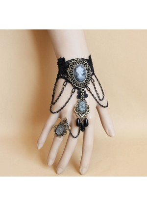 Vintage Lace Vine Chain Cuff Bracelet Ring Set Halloween Jewelry