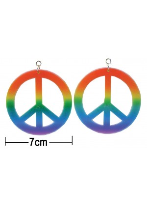 Large Rainbow Coloured Clip On CND Peace Earrings 1960 Hippy Pride Fancy Dress