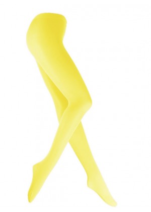 Lemon Yellow 80s 70s Disco Opaque Womens Pantyhose Stockings Hosiery Tights 80 Denier tt1067-14