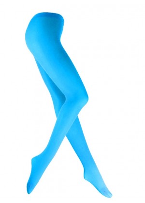 Lake Blue 80s 70s Disco Opaque Womens Pantyhose Stockings Hosiery Tights 80 Denier tt1067-2
