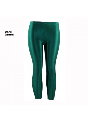 Dark Green 80s Shiny Neon Costume Leggings Stretch Fluro Metallic Pants Gym Yoga Dance