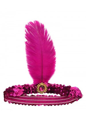 Hot Pink 1920s Headband Feather Vintage Bridal Great Gatsby Flapper Headpiece gangster ladies