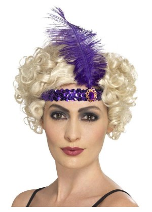 purple 1920s Headband Feather Vintage Bridal Great Gatsby Flapper Headpiece gangster ladies