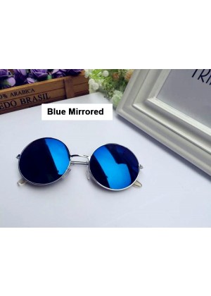 Blue Mirrored Glasses 1980s Round Frame