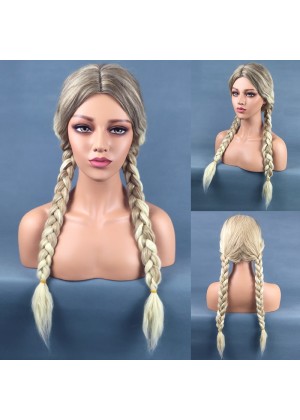 Long Braided Blonde Princess Wig + Hair Cap tt1142
