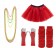 Red Coobey Ladies 80s Tutu Skirt Fishnet Gloves Leg Warmers Necklace Dancing Costume Accessory Set